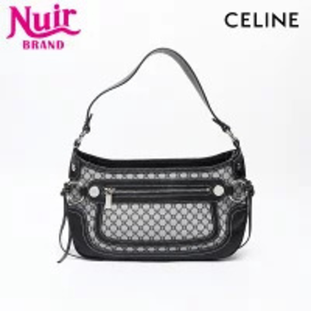 Celine Canvas Macadam Leather Shoulder Bag Black